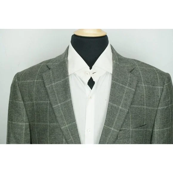Jos A Bank Signature Collection Tailored Fit Silk Linen Gray Plaid Sport Coat 41